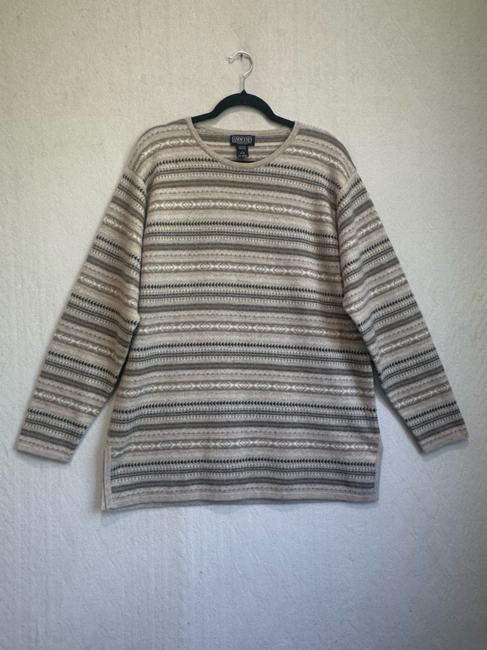 Lands' End Women's 100% 2-Ply Cashmere Fair Isle Crew Stripe Sweater Sz L Muted